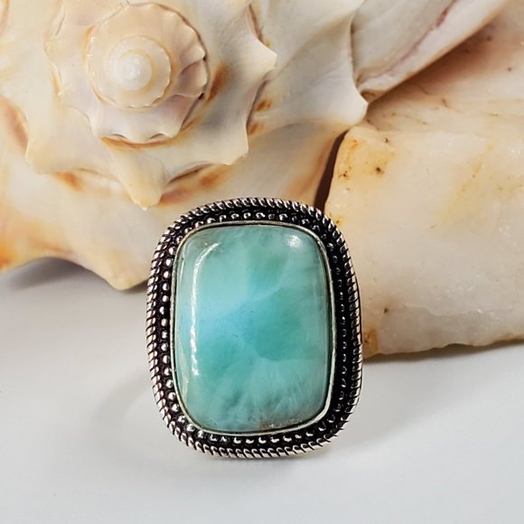 Handmade Artisan Jewelry - Genuine Larimar Stone Silver Ring